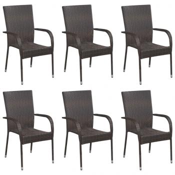 7-tlg. Garten-Essgruppe Braun Poly Rattan