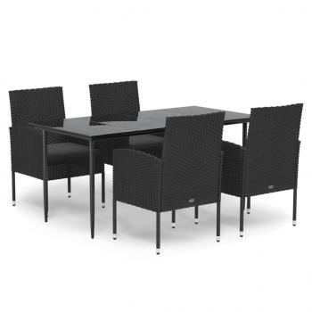 5-tlg. Garten-Essgruppe mit Kissen Schwarz Poly Rattan