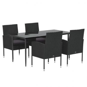 5-tlg. Garten-Essgruppe mit Kissen Schwarz Poly Rattan