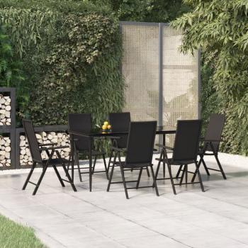 ARDEBO.de - 7-tlg. Garten-Essgruppe Schwarz Poly Rattan