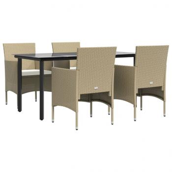 5-tlg. Garten-Essgruppe mit Kissen Beige und Schwarz