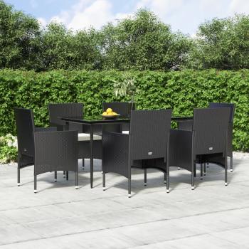 ARDEBO.de - 7-tlg. Garten-Essgruppe mit Kissen Schwarz