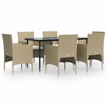 7-tlg. Garten-Essgruppe mit Kissen Beige und Schwarz