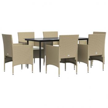 7-tlg. Garten-Essgruppe mit Kissen Beige und Schwarz