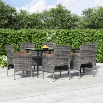 ARDEBO.de - 7-tlg. Garten-Essgruppe mit Kissen Grau und Schwarz