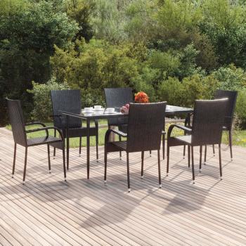 ARDEBO.de - 7-tlg. Garten-Essgruppe Schwarz Poly Rattan