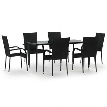 7-tlg. Garten-Essgruppe Schwarz Poly Rattan
