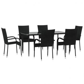 7-tlg. Garten-Essgruppe Schwarz Poly Rattan