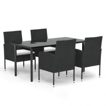 5-tlg. Garten-Essgruppe mit Kissen Schwarz Poly Rattan