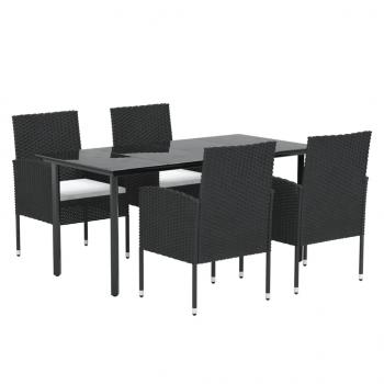 5-tlg. Garten-Essgruppe mit Kissen Schwarz Poly Rattan