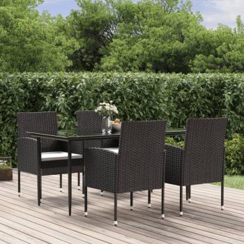 ARDEBO.de - 5-tlg. Garten-Essgruppe mit Kissen Schwarz Poly Rattan