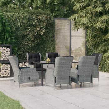 ARDEBO.de - 7-tlg. Garten-Essgruppe Hellgrau Poly Rattan