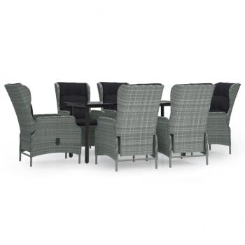 7-tlg. Garten-Essgruppe Hellgrau Poly Rattan