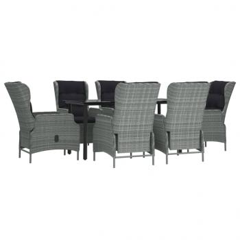 7-tlg. Garten-Essgruppe Hellgrau Poly Rattan