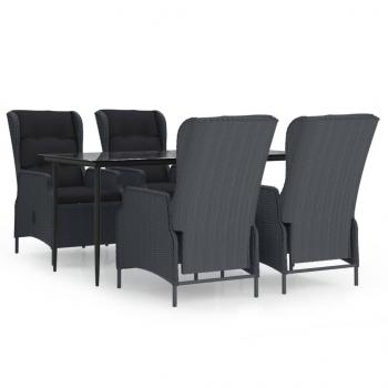 5-tlg. Garten-Essgruppe Dunkelgrau Poly Rattan
