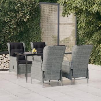 ARDEBO.de - 5-tlg. Garten-Essgruppe Hellgrau Poly Rattan