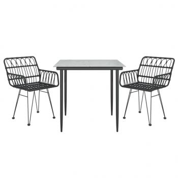 3-tlg. Garten-Essgruppe Schwarz Poly Rattan