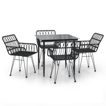 5-tlg. Garten-Essgruppe Schwarz Poly Rattan