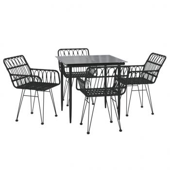 5-tlg. Garten-Essgruppe Schwarz Poly Rattan