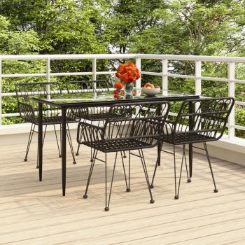 ARDEBO.de - 5-tlg. Garten-Essgruppe Schwarz Poly Rattan