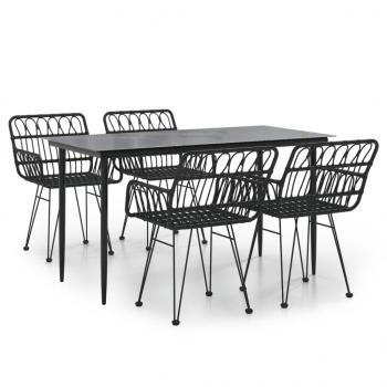 5-tlg. Garten-Essgruppe Schwarz Poly Rattan