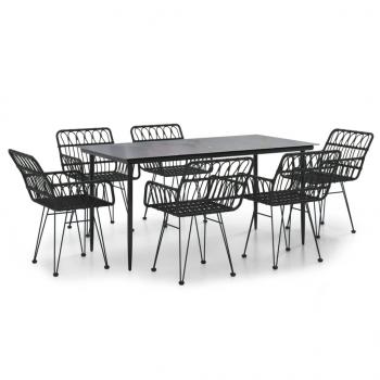 7-tlg. Garten-Essgruppe Schwarz Poly Rattan