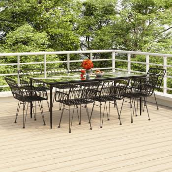 ARDEBO.de - 9-tlg. Garten-Essgruppe Schwarz Poly Rattan