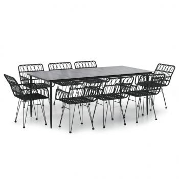 9-tlg. Garten-Essgruppe Schwarz Poly Rattan