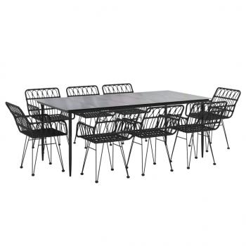 9-tlg. Garten-Essgruppe Schwarz Poly Rattan