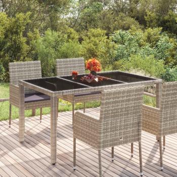 ARDEBO.de - Gartentisch mit Glasplatte Grau 150x90x75 cm Poly Rattan