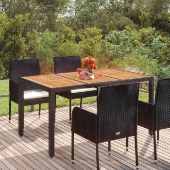ARDEBO.de - Gartentisch mit Holzplatte Schwarz 150x90x75 cm Poly Rattan