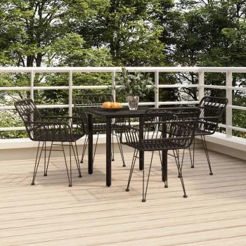 ARDEBO.de - 5-tlg. Garten-Essgruppe Schwarz Poly Rattan