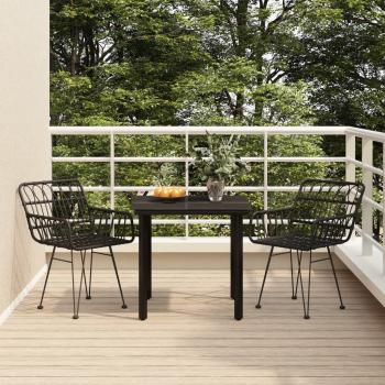 ARDEBO.de - 3-tlg. Garten-Essgruppe Schwarz Poly Rattan