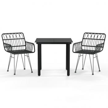 3-tlg. Garten-Essgruppe Schwarz Poly Rattan