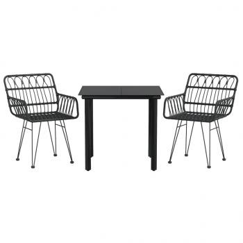 3-tlg. Garten-Essgruppe Schwarz Poly Rattan