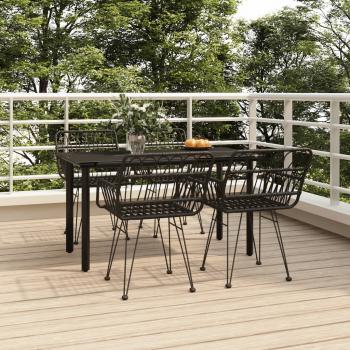 ARDEBO.de - 5-tlg. Garten-Essgruppe Schwarz Poly Rattan