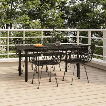 ARDEBO.de - 5-tlg. Garten-Essgruppe Schwarz Poly Rattan