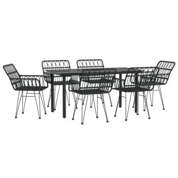 7-tlg. Garten-Essgruppe Schwarz Poly Rattan