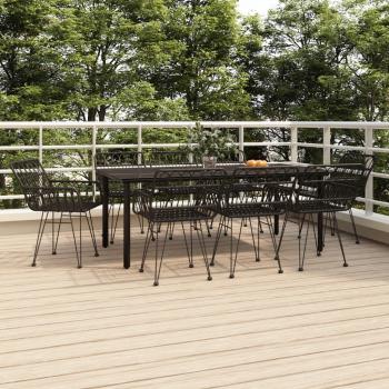 ARDEBO.de - 9-tlg. Garten-Essgruppe Schwarz Poly Rattan