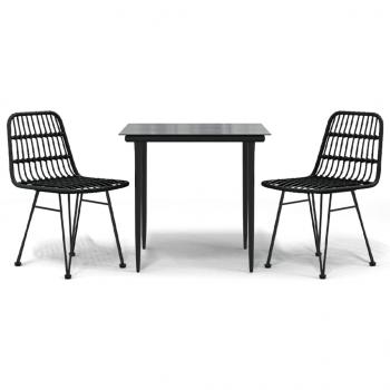 3-tlg. Garten-Essgruppe Schwarz Poly Rattan