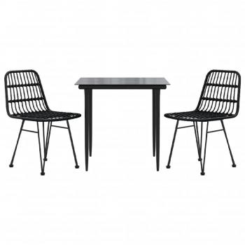 3-tlg. Garten-Essgruppe Schwarz Poly Rattan