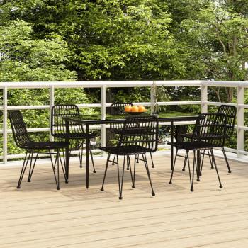 ARDEBO.de - 7-tlg. Garten-Essgruppe Schwarz Poly Rattan