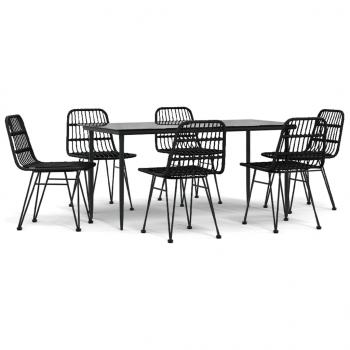 7-tlg. Garten-Essgruppe Schwarz Poly Rattan