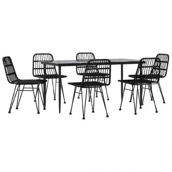 7-tlg. Garten-Essgruppe Schwarz Poly Rattan