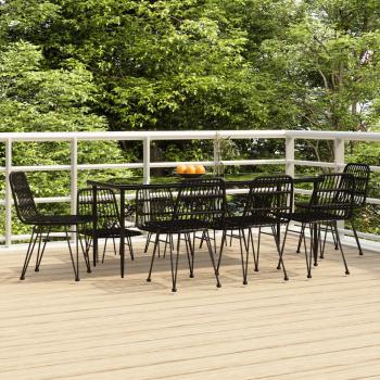 ARDEBO.de - 9-tlg. Garten-Essgruppe Schwarz Poly Rattan