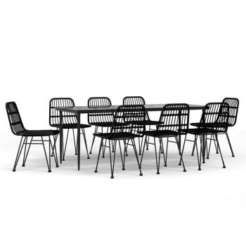 9-tlg. Garten-Essgruppe Schwarz Poly Rattan