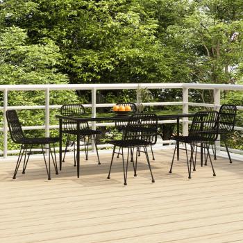 ARDEBO.de - 7-tlg. Garten-Essgruppe Schwarz Poly Rattan