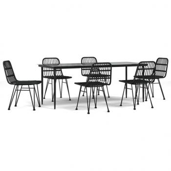 7-tlg. Garten-Essgruppe Schwarz Poly Rattan