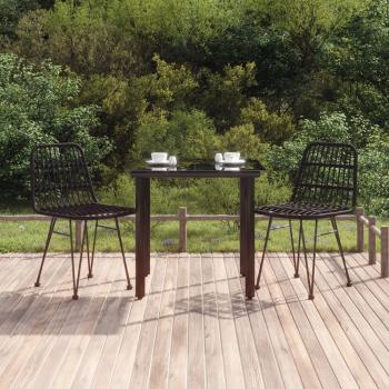 ARDEBO.de - 3-tlg. Garten-Essgruppe Schwarz Poly Rattan