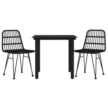 3-tlg. Garten-Essgruppe Schwarz Poly Rattan